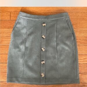 Elegant Green Faux Button-Front Skirt